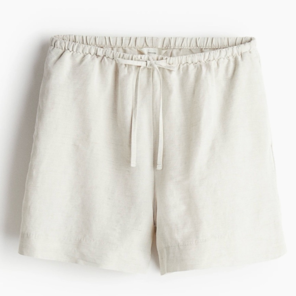 H&M - LINEN BLEND CREAM drawstring, HIGH RISE SHORTS 🩳
